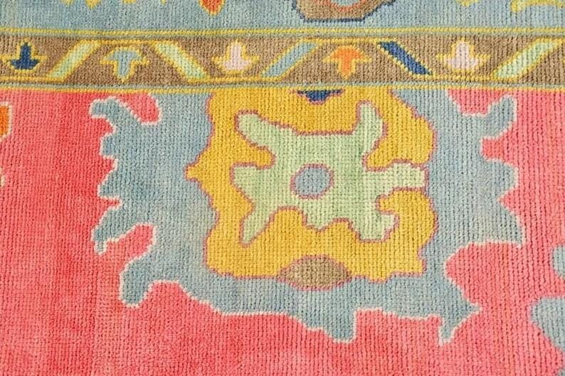 Pink Oushak Rug: Hand-Knotted Wool Turkish Rug