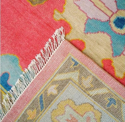 Pink Oushak Rug: Hand-Knotted Wool Turkish Rug