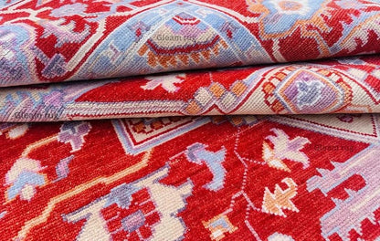 Luxury Cherry Red Oushak Rug - Turkish Hand Knotted Red Rug
