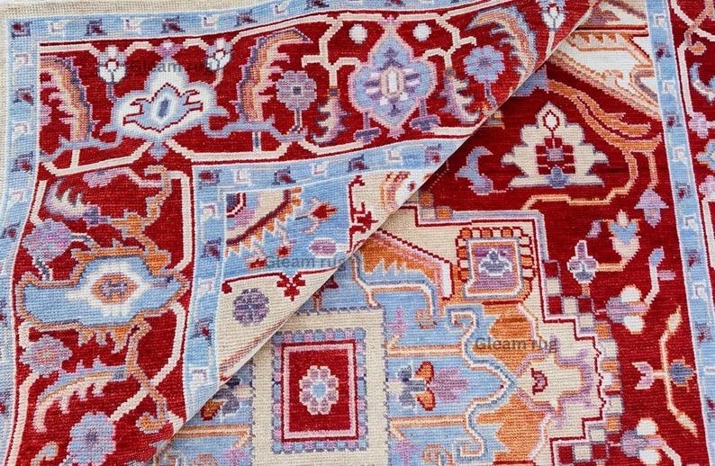 Luxury Cherry Red Oushak Rug - Turkish Hand Knotted Red Rug