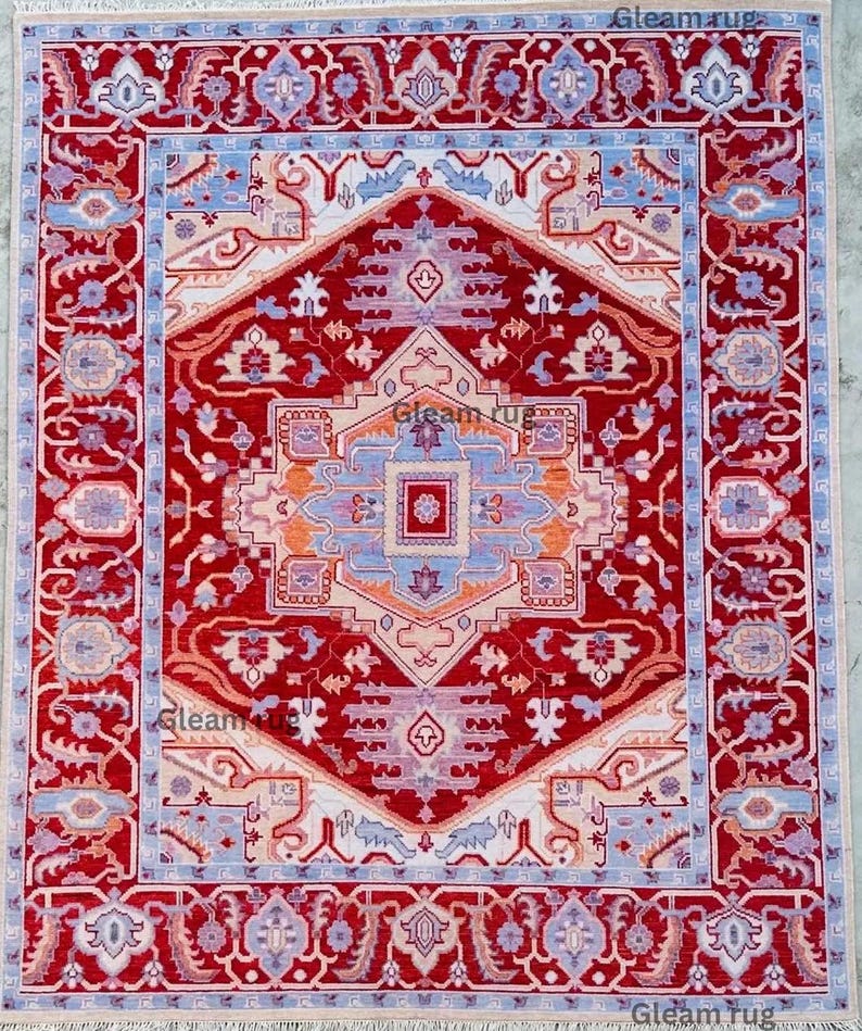 Luxury Cherry Red Oushak Rug - Turkish Hand Knotted Red Rug