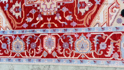 Luxury Cherry Red Oushak Rug - Turkish Hand Knotted Red Rug