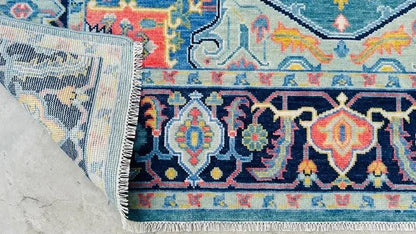Hand-Knotted Blue Oushak Rug - Turkish Vintage-Inspired Carpet