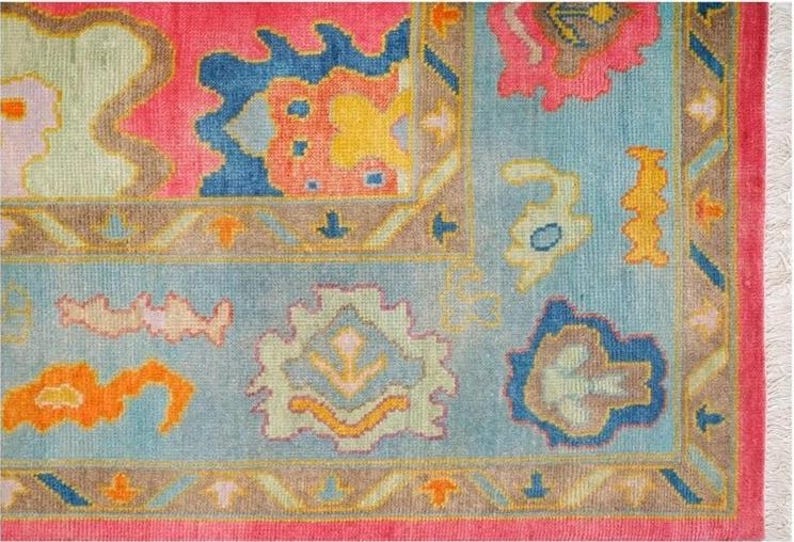 Pink Oushak Rug: Hand-Knotted Wool Turkish Rug