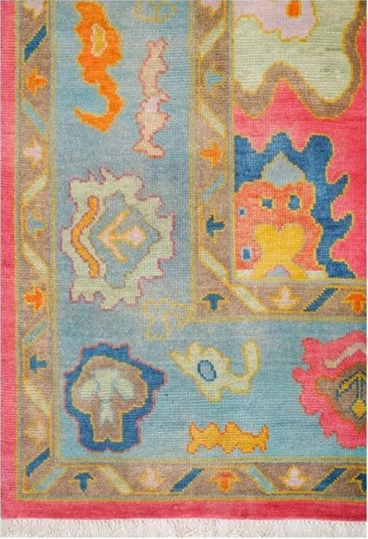 Pink Oushak Rug: Hand-Knotted Wool Turkish Rug