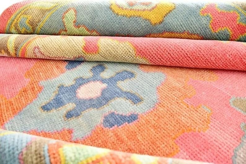 Pink Oushak Rug: Hand-Knotted Wool Turkish Rug