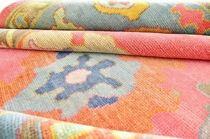 Pink Oushak Rug: Hand-Knotted Wool Turkish Rug
