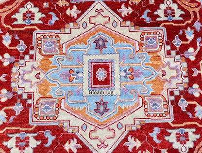 Luxury Cherry Red Oushak Rug - Turkish Hand Knotted Red Rug