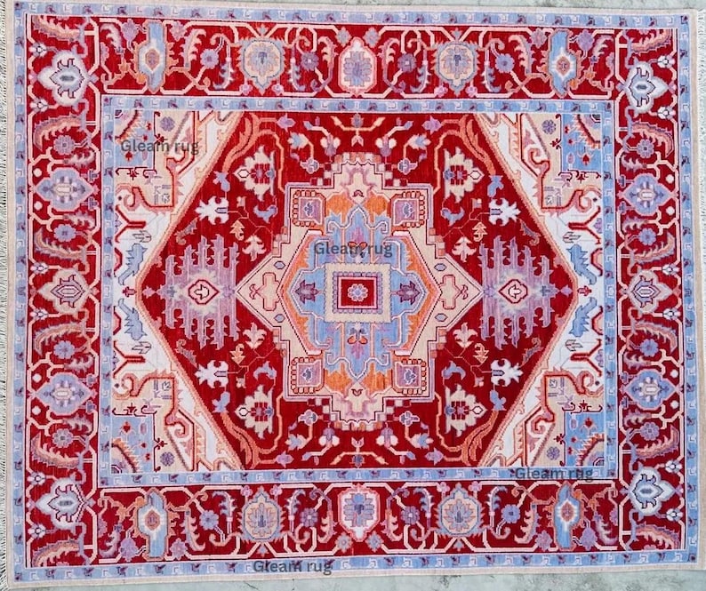 Luxury Cherry Red Oushak Rug - Turkish Hand Knotted Red Rug