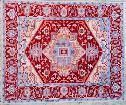 Luxury Cherry Red Oushak Rug - Turkish Hand Knotted Red Rug