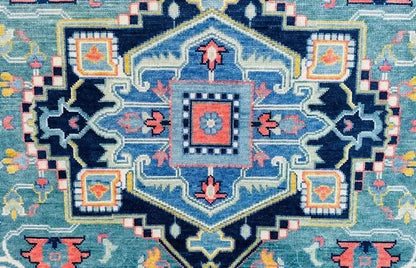 Hand-Knotted Blue Oushak Rug - Turkish Vintage-Inspired Carpet