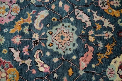 Hand-Knotted Oushak Rug - Indigo Blue Floral Medallion
