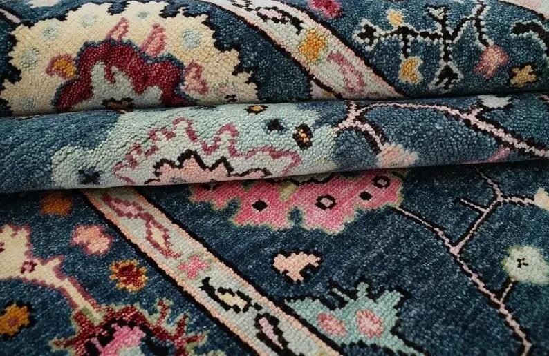 Hand-Knotted Oushak Rug - Indigo Blue Floral Medallion