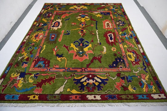 Turkish Oushak Rug Colorful Vintage Turkish  Wool Area Rug