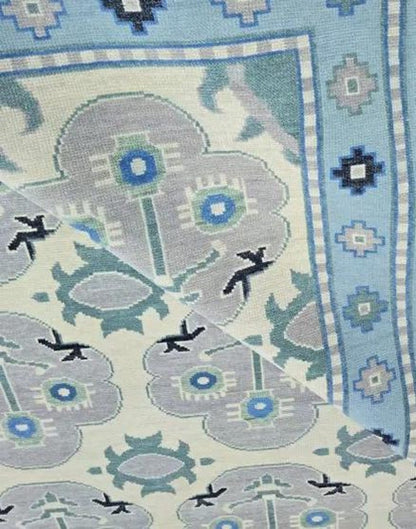 Hand Knotted Oushak Rug - Steel Gray & Beige Handmade Turkish Rug