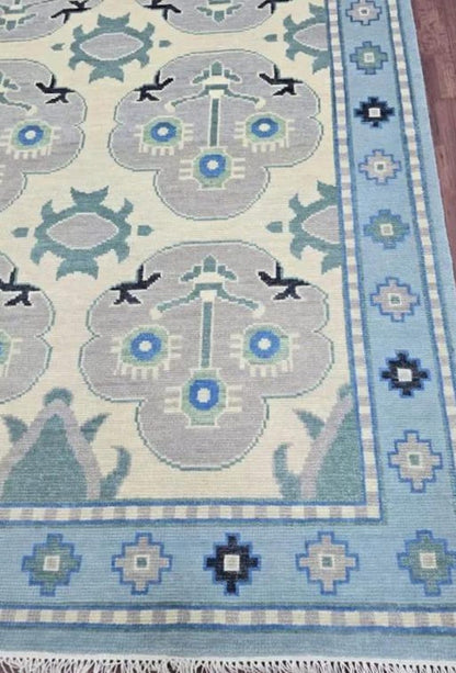 Hand Knotted Oushak Rug - Steel Gray & Beige Handmade Turkish Rug