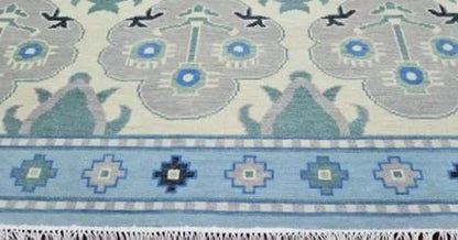 Hand Knotted Oushak Rug - Steel Gray & Beige Handmade Turkish Rug