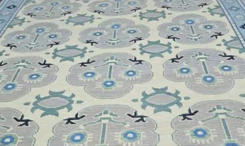 Hand Knotted Oushak Rug - Steel Gray & Beige Handmade Turkish Rug