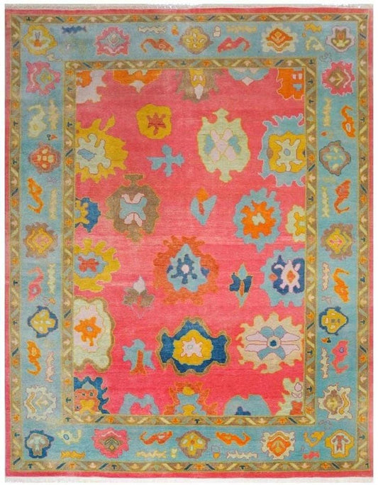 Pink Oushak Rug: Hand-Knotted Wool Turkish Rug
