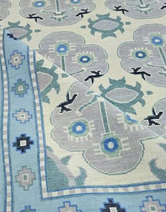 Hand Knotted Oushak Rug - Steel Gray & Beige Handmade Turkish Rug