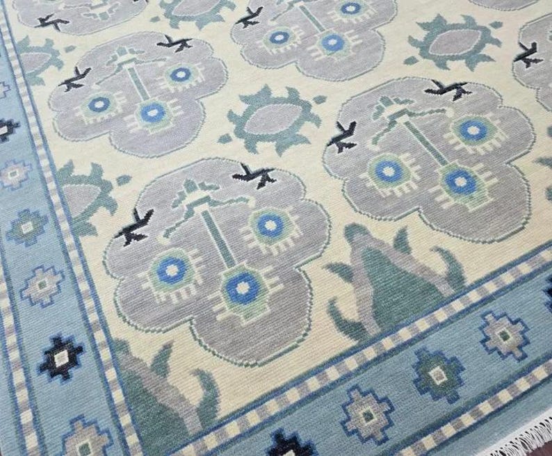 Hand Knotted Oushak Rug - Steel Gray & Beige Handmade Turkish Rug