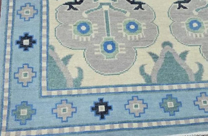 Hand Knotted Oushak Rug - Steel Gray & Beige Handmade Turkish Rug