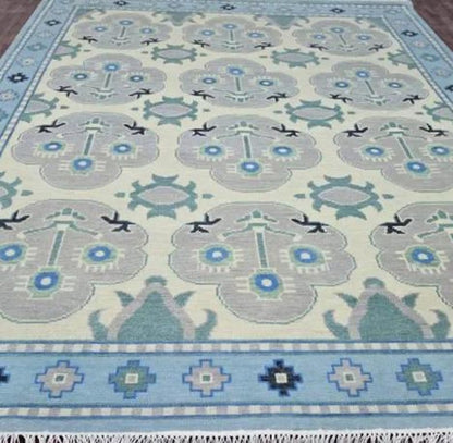Hand Knotted Oushak Rug - Steel Gray & Beige Handmade Turkish Rug