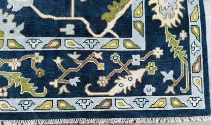 Magnificent Hand Knotted Oushak Rug in Blue & Green Color