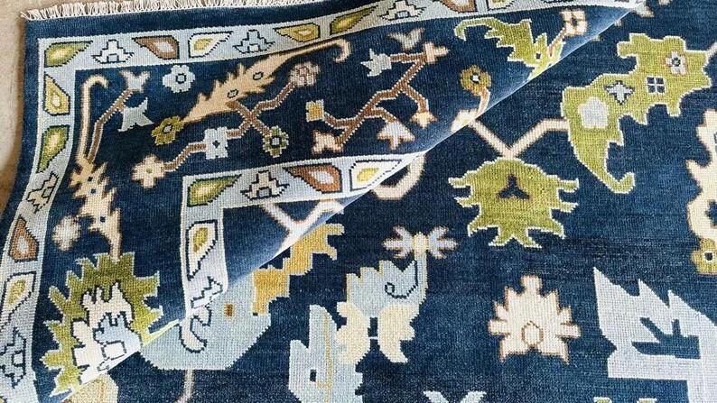 Magnificent Hand Knotted Oushak Rug in Blue & Green Color