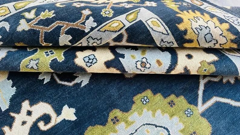 Magnificent Hand Knotted Oushak Rug in Blue & Green Color