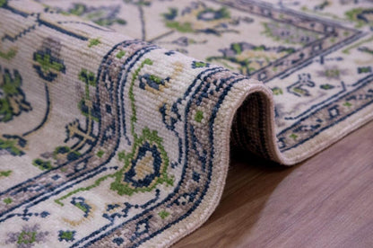 Hand Knotted Ivory Oushak Wool Rug - Floral Medallion