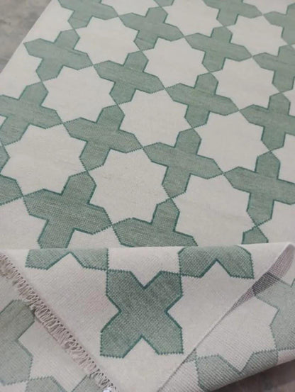 Hand-knotted Handmade Wool Oushak Rug: Modern Green & Beige Area Rug