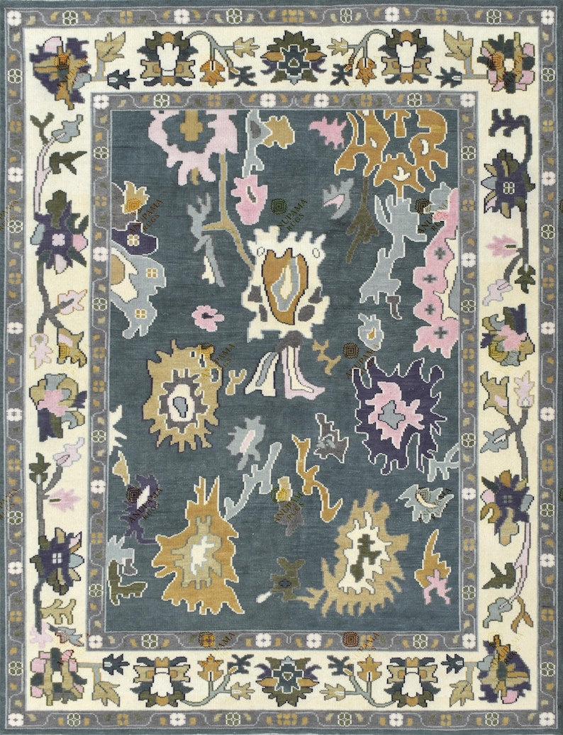 Sage green Ivory Oushak Rug – Luxurious Rug for Living Room, Bedroom & Dining Hall