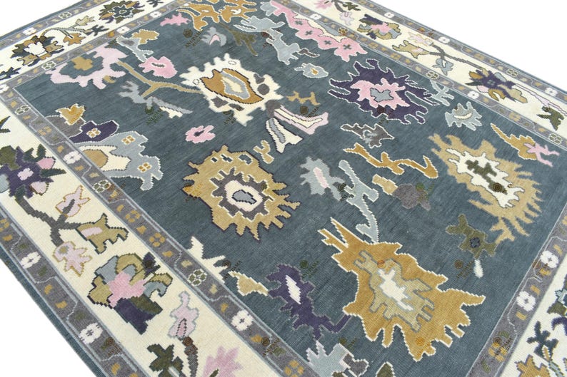 Sage green Ivory Oushak Rug – Luxurious Rug for Living Room, Bedroom & Dining Hall