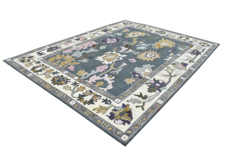 Sage green Ivory Oushak Rug – Luxurious Rug for Living Room, Bedroom & Dining Hall