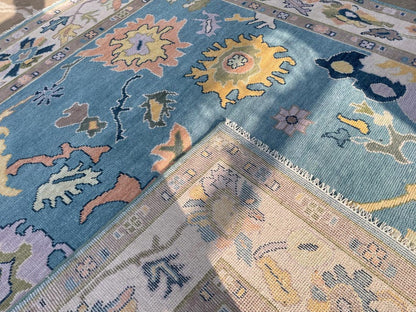 Turkish Knot Vintage Design Rug - Hand Knotted Antique Oushak Rug