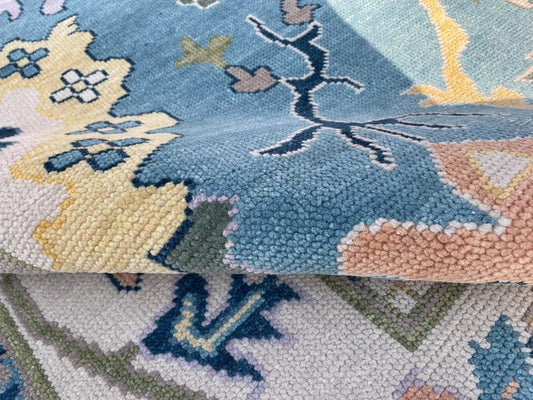 Turkish Knot Vintage Design Rug - Hand Knotted Antique Oushak Rug