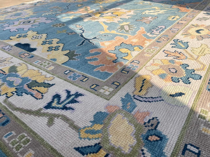 Turkish Knot Vintage Design Rug - Hand Knotted Antique Oushak Rug