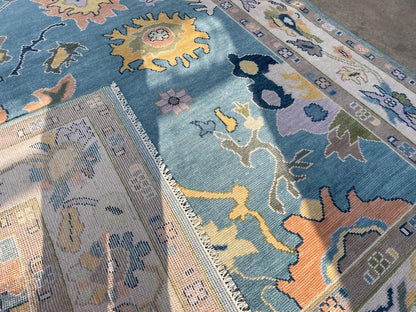 Turkish Knot Vintage Design Rug - Hand Knotted Antique Oushak Rug
