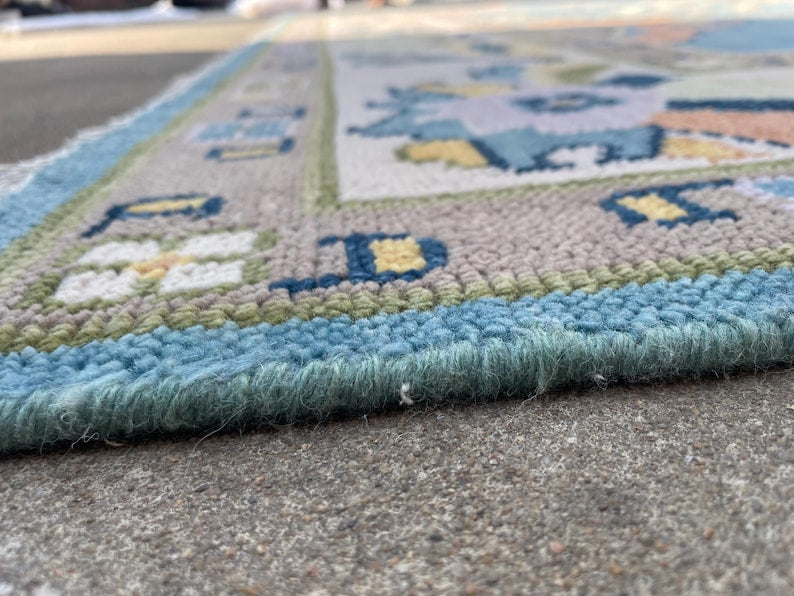 Turkish Knot Vintage Design Rug - Hand Knotted Antique Oushak Rug