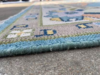 Turkish Knot Vintage Design Rug - Hand Knotted Antique Oushak Rug