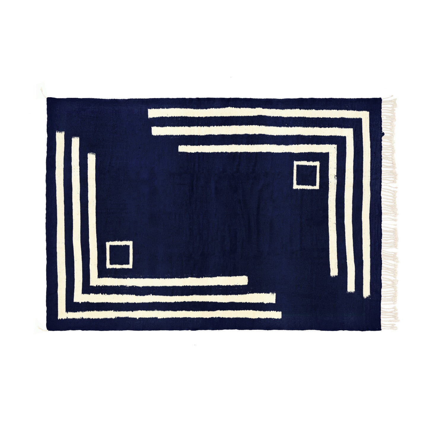 Corners Navy Blue and Natural Wool Bisha Rugs