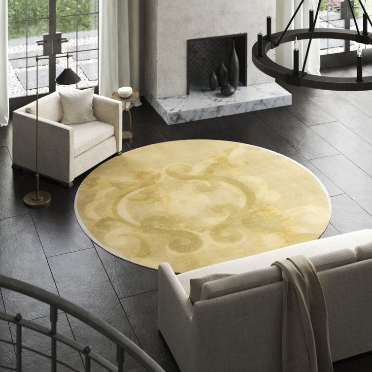 Round  Beige Color Hand-Tufted  Wool Area Rug