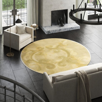 Round  Beige Color Hand-Tufted  Wool Area Rug