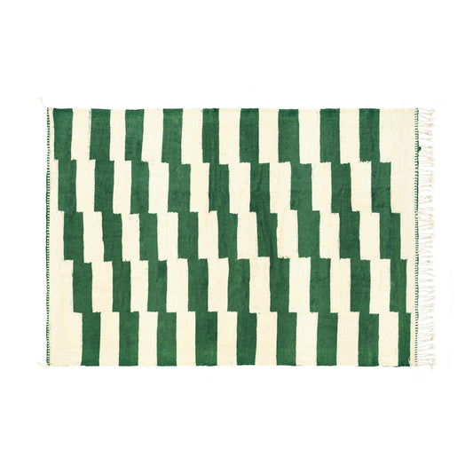 Steps II Emerald Green and Natural wool Bisha Rugs
