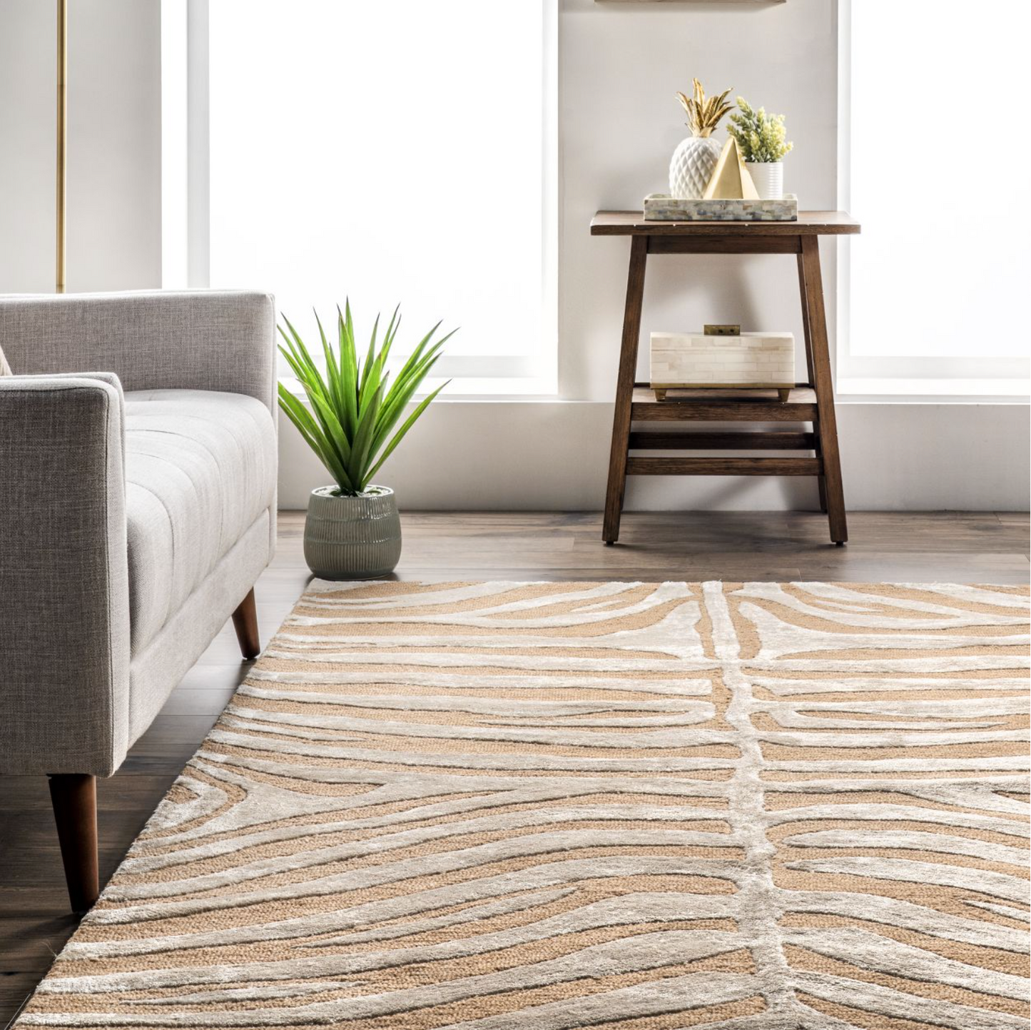 Tan Kylie Wool-Blend Zebra Area Rug