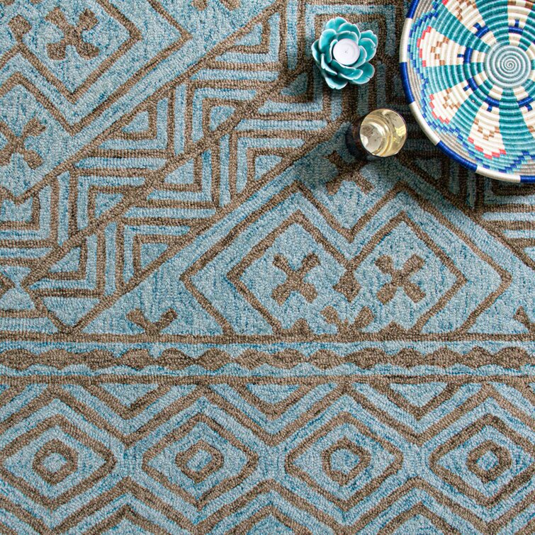 Blue and Mustard Wool Area Rug